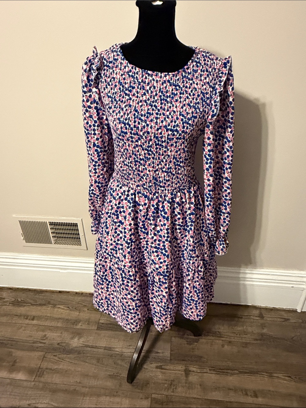Floral Smocked Waist Mini Dress in Pink and Blue